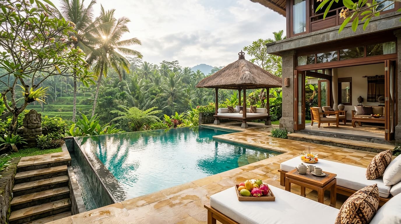 Villa tropis dengan kolam renang di Ubud